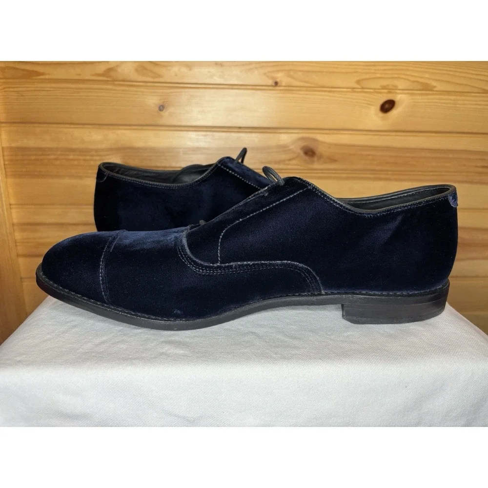 Allen Edmonds Park Avenue Cap Toe Navy Blue Velvet/Suede Leather Shoes 13 NEW!
